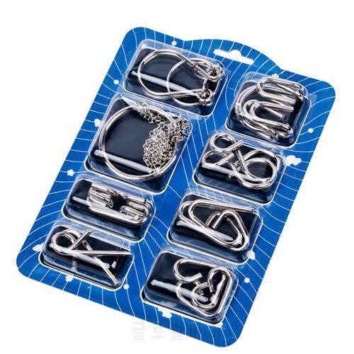 8PCS/Set Different Pattern Metal Wire Puzzle Interesting IQ Mind Brain Teaser Puzzles Game for Adults Kids Educational Toys