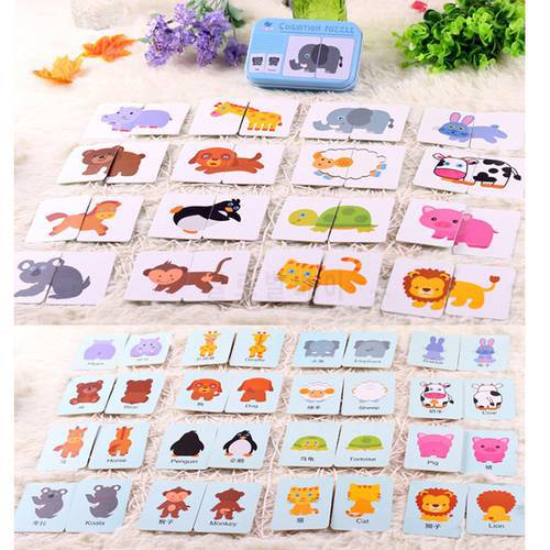 Iron Box Cognition Puzzle Toys Matching Game Cognitive Card Vehicle/Fruit/Animal/Life Set Pair Puzzle Toys for Children 4 Styles
