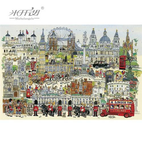 Michelangelo Wooden Jigsaw Puzzles 500 1000 Pieces London Town Cartoon Educational Toys Decorative Wall Painting Gift Home Decor