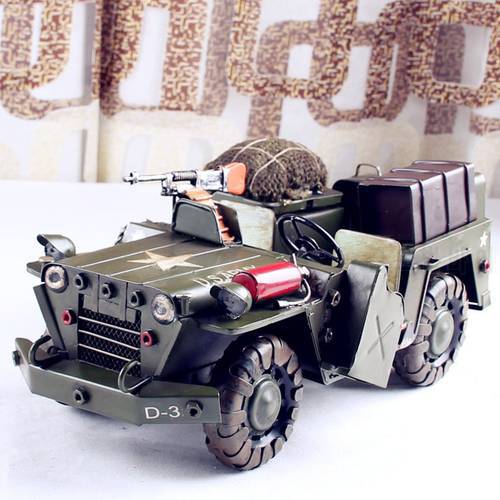 Vintage Military Jeep Car Model metal collection toy crafts convertible Iron ornaments 26.5*13*11cm