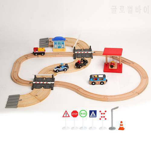EDWONE-One Set Train Car Magnetic Crane Track Wood Railway 2 Way Slot Toy DIY Model Toys Kids Gifts Fit Biro