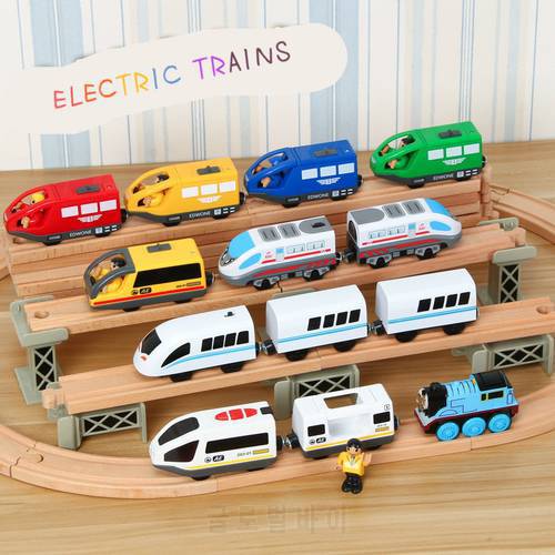 Electric Train Set Kids RC Locomotive Magnetic Train Diecast Slot Toy Fit for Wooden Train Railway Track Toys for Children Gifts