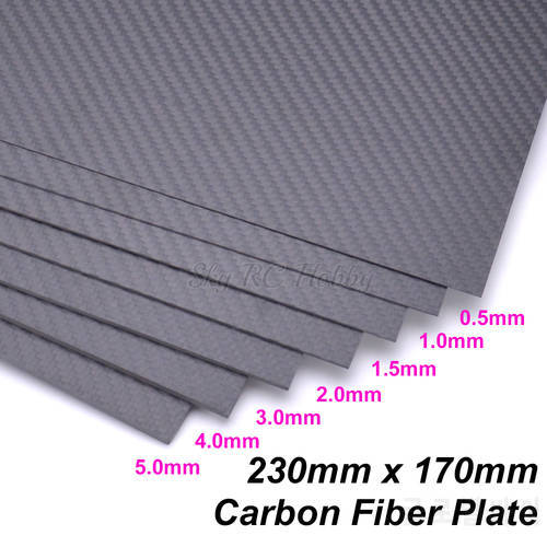 230mm x 170mm 3k Carbon Fiber Plate Panel 0.5 1 1.5 2 3 4 5mm Plain Twill Weave Matt Surface Full Carbon Fiber Plate Panel Sheet