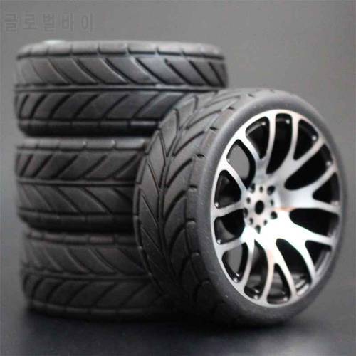 4Pcs HSP HPI Racing Tires Tyre Metal Wheel Rim 4Pcs For RC 1/10 On-Road Car HSP 94123/94103/94122 D4/D3 FW06 7y-h