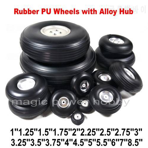 High Quality Airplane Rubber Tail Wheels PU With Alloy Hub 1~8 Inch For RC Plane Replacement Wheels Wholesale Price