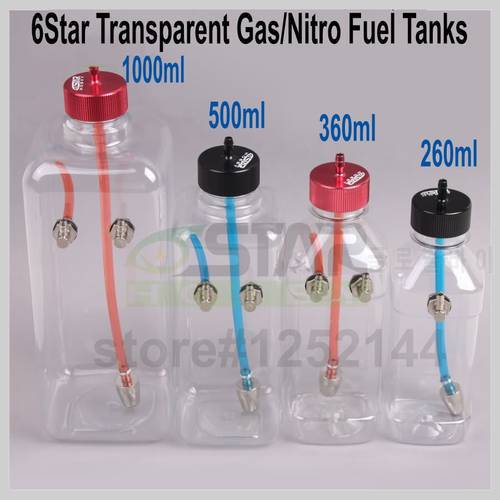 6 Star 260ml 300ml 360ml 410ml 500ml 700ml 1000ml 1500ml Transparent Tanks Gas Fuel Tanks for Gas Airplane High Quality