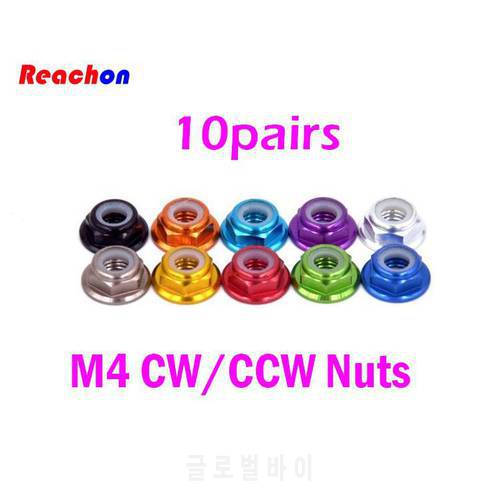 10pairs Aluminum alloy M4 CW CCW nut flange nuts locknuts for Quadcopter kvadrokopter Multicopter RC drone