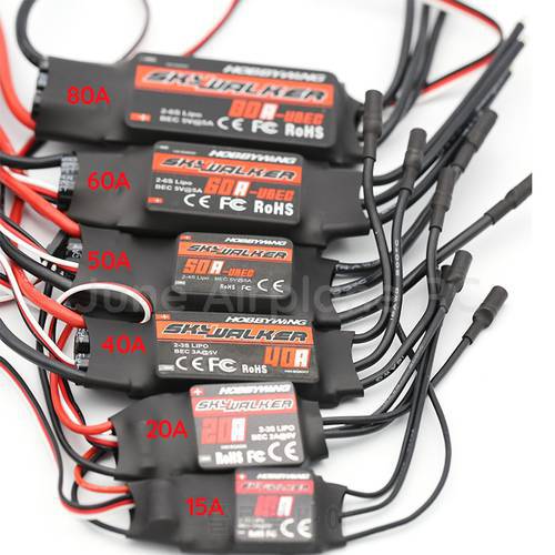 HOT Sales Hobbywing SkyWalker 15A 20A 40A 50A 60A 80A 2-4S 2-6S Electric Speed Control ESC for RC Aircraft Multicopter