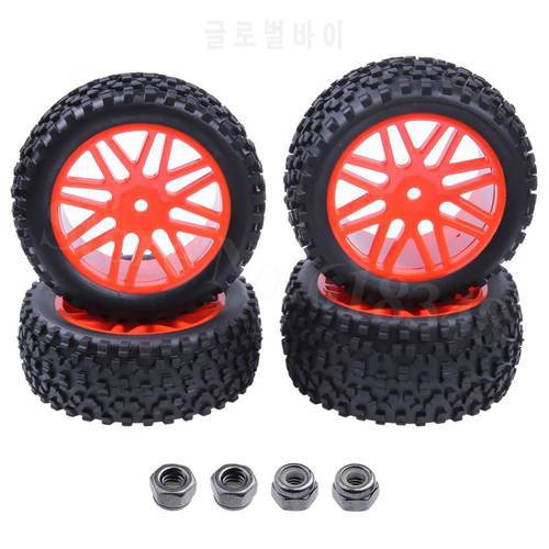 4pcs/Set Rubber Front Rear 1:10th Buggy Tire & Wheel Rims 12mm Hex Nylon Nut M4 For RC Model Car HSP Redcat Off Road Tyre