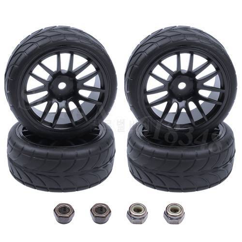 4x RC Car Tires & Wheels Assembly 26mm Width Hex 12mm With Foam 1/10th On Road Car Parts