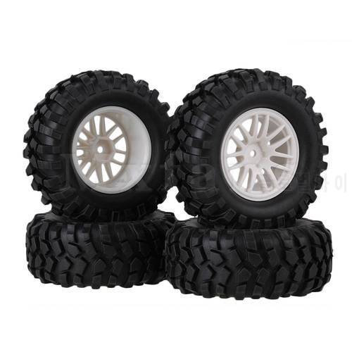 Mxfavs 4 x Black Rubber Tyre & Plastic 14-Spoke Wheel Rim for RC 1:10 Rock Crawler