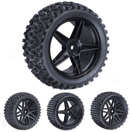 4pcs/Set Rubber Front / Rear 1/10 Buggy Tire & Wheel Rims 12mm Hex For RC Model Car HSP Redcat Off Road Tyre