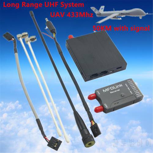 New 50KM Long Range MFDLink Rlink 433Mhz 16CH 1W RC UHF System Transmitter w/8 Channel Receiver TX+RX Set For high fpv quality