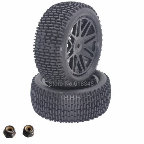2Pcs RC Buggy Front Tires Rubber & Wheel Rim Hex 12mm For 1/10 Off Road HSP HPI Redcat