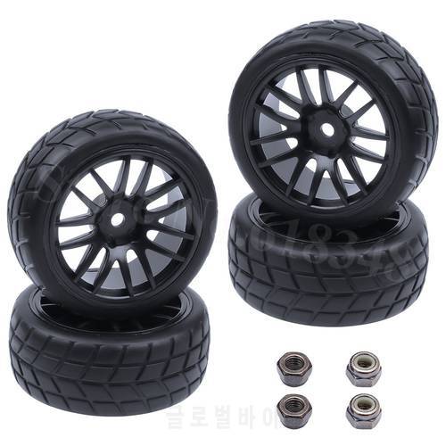 4Pcs RC Vehicle Tire Rubber & Plastic Wheel Rim For 1/10 On Road Racing Model