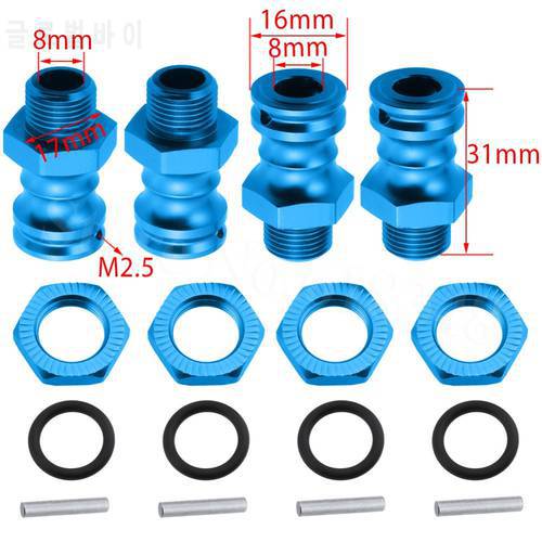 4pcs Anodized 17mm Aluminum Wheel Hubs Hex Kit 23MM Extension Adapter Steel Pin Inner Diameter 8mm O-Ring For 1:8th RC Hobby Car