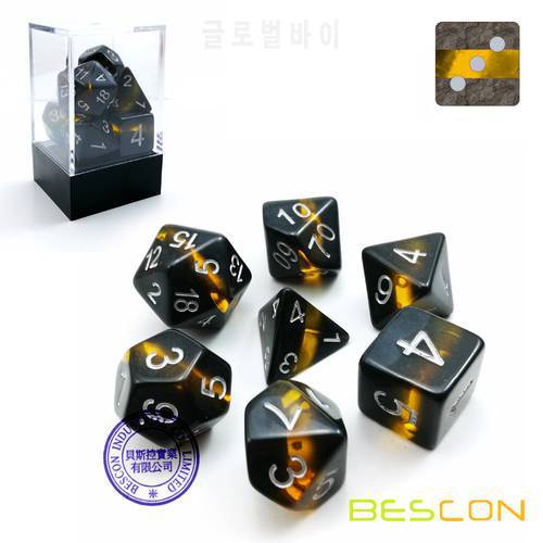 Bescon Mineral Rocks GEM VINES Polyhedral D&D Dice Set of 7, RPG Role Playing Game Dice 7pcs Set of AMBER