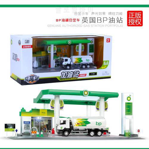 1:64 scale UK BP gas station model set Fuel tank truck mini coopers super sport metal diecast cars pull back toys with light