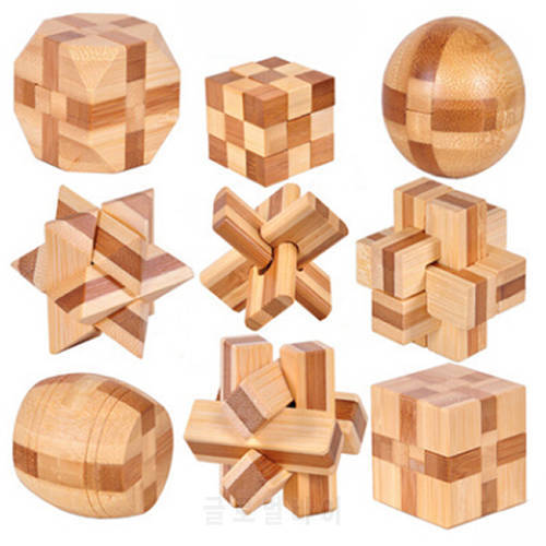 2023 New Design IQ Brain Teaser Kong Ming Lock 3D Wooden Interlocking Burr Puzzles Game Toy Bamboo Small Size For Adults Kids
