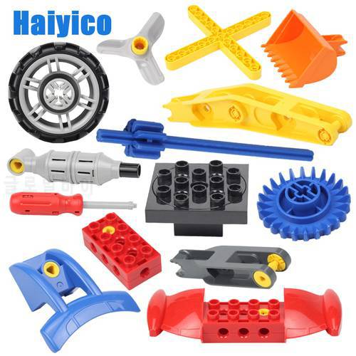 Mechanical Big Building Blocks Assemble Multifunction Spin Accessories Compatible With Duplo Technology Bricks Toys For Children
