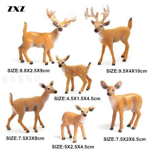 6PCS Simulation Deer Wild Animal Action Figure Model Toys for Children Animals Figurines Miniature Home Garden Cars Decorations