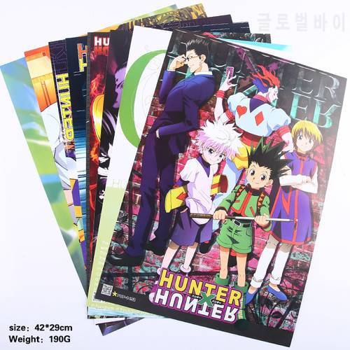 8pcs/Lot Anime HUNTER X HUNTER Posters Sticker Toy GON FREECSS Killua Zoldyck Kurapika Leorio Comic Wall Picture Poster 42x29cm