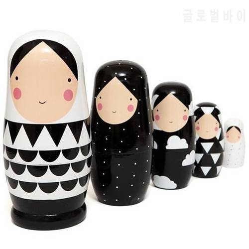 5pcs Set Russian Nesting Dolls Wooden Matryoshka Doll Handmade Painted Stacking Dolls Collectible Craft Toy 5