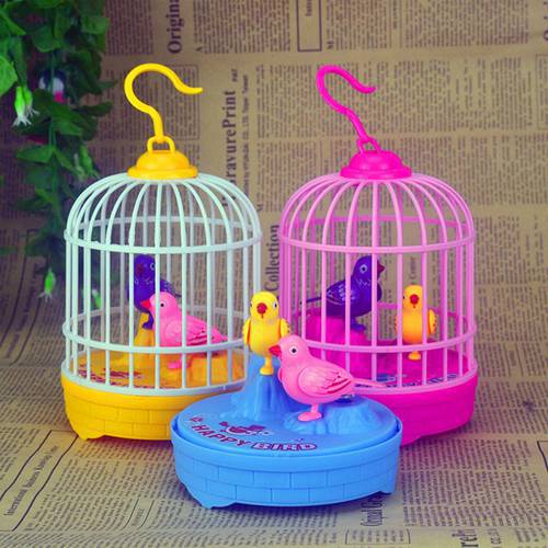 Creative Electric Simulation Induction Sing Move Bird Cage Inductive Sound Voice Control Activate Chirping Kids Funny Toy Gift