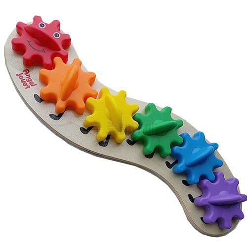 Early Educational Wood Gear Wheel Caterpillar Toys Caterpillar Assembling Blocks Colorful Sorting Board Toys