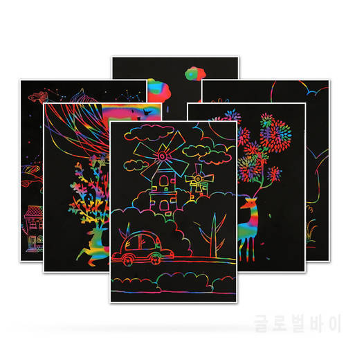 10pcs Two-in-one Scratch Art Paper Magic Painting Paper with Drawing Stick Scraping Drawing Toys for Children