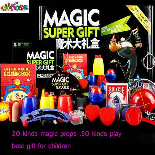 Magic Trick Set kit 50 Kinds Magic Play Teaching Professional Magie Prop Gimick Card children magic gift Puzzle Toy