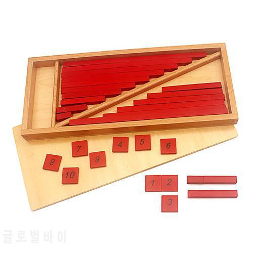 Montessori Materials Toys Small Number Rods with Tiles 1-25CM 20Pcs Red Rods Wooden Box Mathematics Toys for Preschool Students