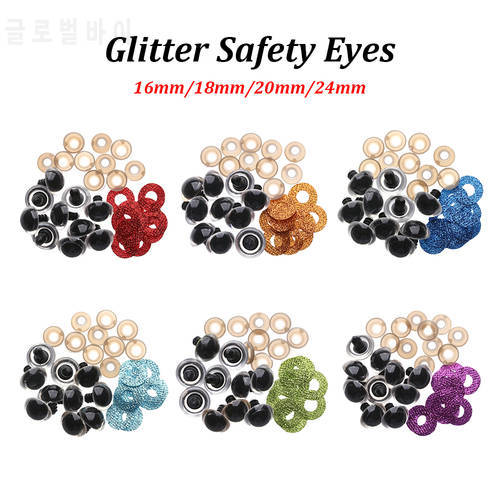 10Pcs 16/18/20/24mm Findings Stuffed Toys Nonwovens Hard Washer Glitter Safety Eyes Clear Plush Doll Round Plastic Eye