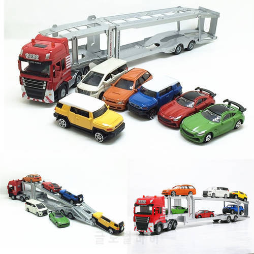 1:50 Alloy Diecast Double-Deck Car Transporter Flat-Bed Trailer Truck Platform Vehicle Car Model Toys For Kids Christmas Gift