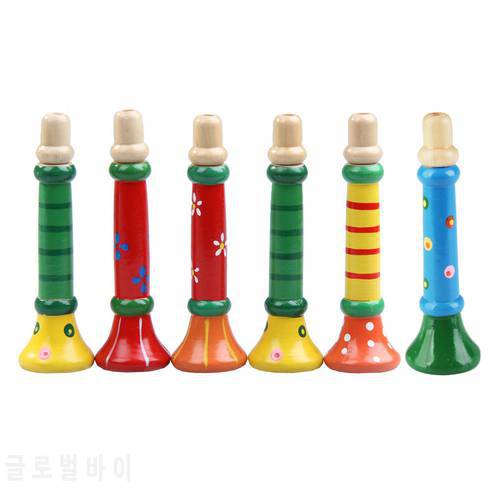 1pc Colorful Wooden Musical Toys Montessori Trumpet Buglet Hooter Bugle Toys Instrument For Children Musical Toy Christmas Gifts