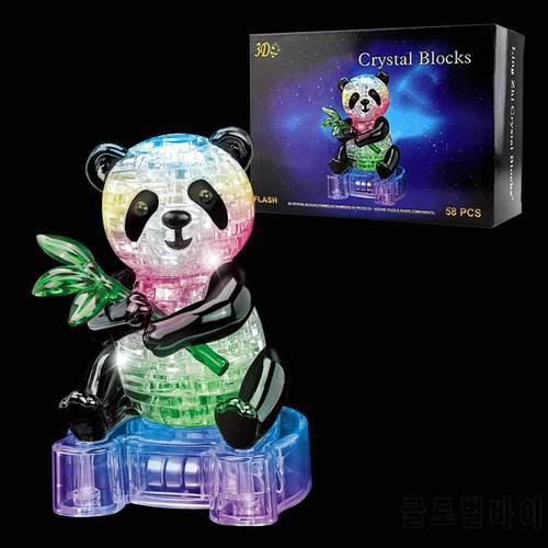 3D Crystal Panda Puzzle with Flashing 3D Jigsaw Assembled Cute Animal Puzzles DIY Model Intelligence Toys Birthday Gift for Kids