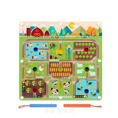 Magnetic Bead Pen Maze Farm Theme Parent-Child Games Puzzles Montessori Wooden Early Education Toys For Preschool Kids