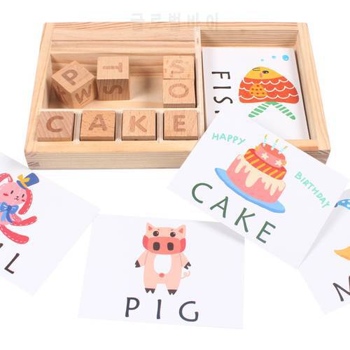 DIY Creative Wood Puzzle Cards Spelling English Words Learning letter Montessori Early Educational Toys for Children Kids