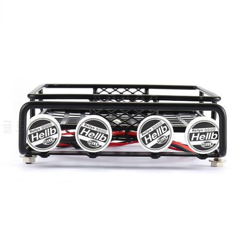 RC Car Universal Roof Rack Luggage Carrier With 4 Round LED Lights 1/10 RC Rock Crawler Axial SCX10 D90 TRX-4
