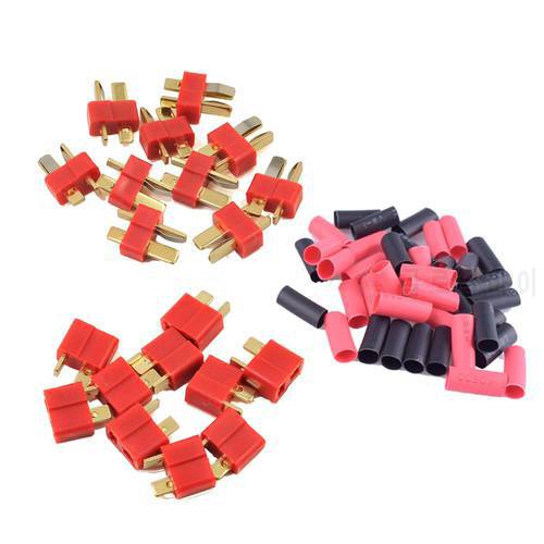2/5/10 Pairs Red Black Ultra T-Plug Connectors Deans Style Male and Female with heat Shrink Tubing For RC charger LiPo Battery