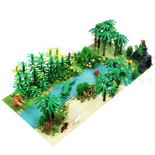 Compatible All Brands Rainforest Animal Grass Tree Building Blocks Set with Baseplate City MOC Accessories Parts DIY Bricks