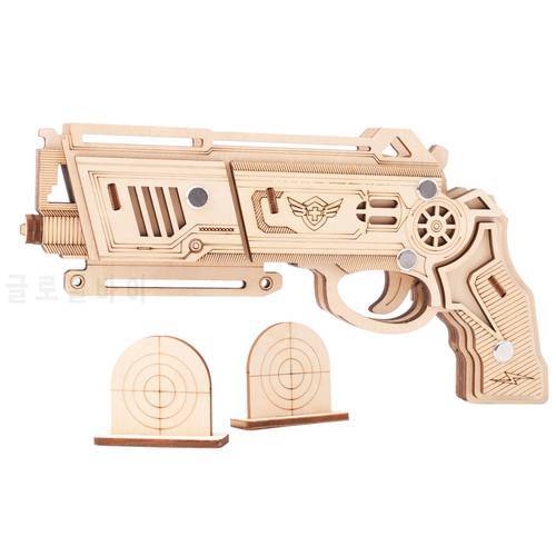 Laser Cutting DIY 3D Wooden Puzzle Woodcraft Assembly Kit Hunting wolf Eagle Train Dragon Rubber Band Gun For Christmas Gift