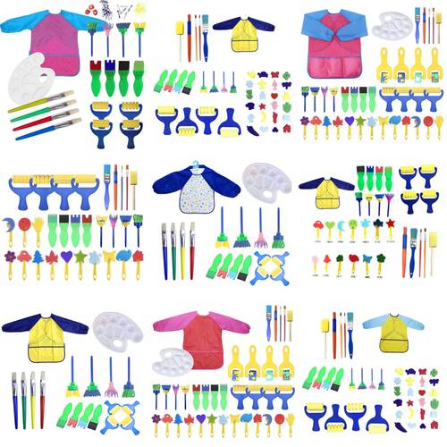 New DIY Children Painting Foam Sponge Brush Apron Moulds Tools Kit Kids Early Art Education Learning Drawing Graffito Tools Gift