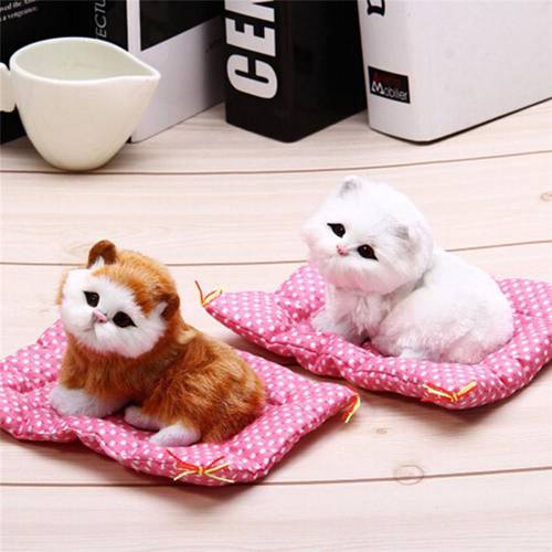 Soft Lovely Animal Doll Plush Sleeping Cats Pet +Seat Mat Toy with Sound Kids Toys Birthday Gift Home Decoration