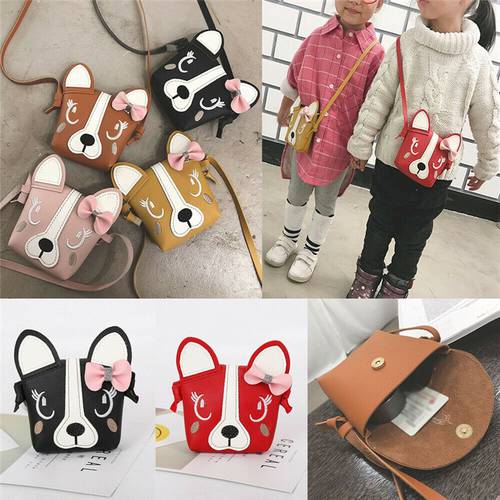 Child Girl Cute Dog Bow Leather Backpacks Fashion Crossbody Messenger Shoulder Bag Purse