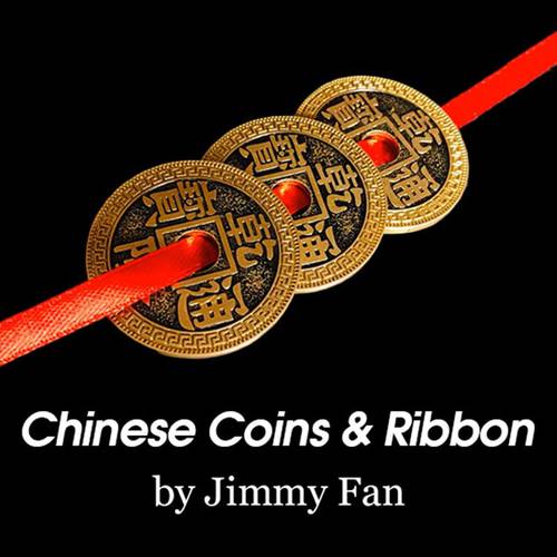 Chinese Coins and Ribbon Jimmy Fan Classic Coin Magic Tricks Illusions Close up Magic Charming Chinese Challenge Coin Vanishing