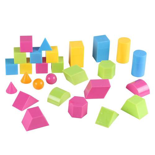 24Pcs 3D Plastic Geometric Solids Colorful Shape Visual Aids Math Early Education Teaching Student Toy geometry Exploring Volume