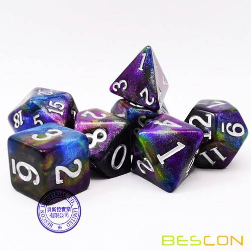 Bescon Starry Night Dice Set Series, 7pcs Polyhedral RPG Dice Set Milky Way, Midnight, Twilight