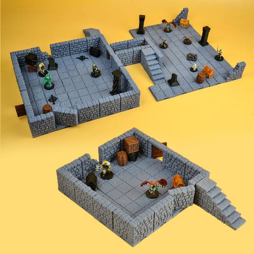 3d print TRPG lock dungeons starter expansion terrain wall door corner hall alcove pillar set miniature board game models