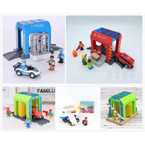 A set of Police thief catching building block suit compatible with wooden train track toy simulation plastic police station suit